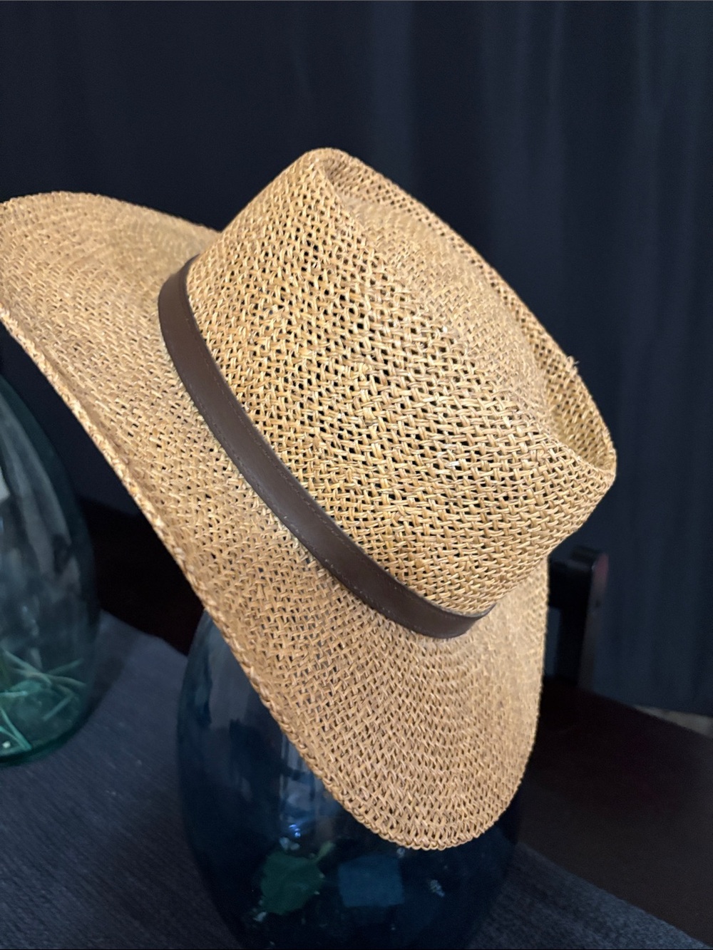 Stetson Natural Straw Fedora with Dark Brown Band